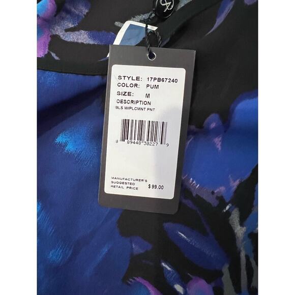 Adrianna Papell  black blue abstract top sz M - Picture 3 of 5